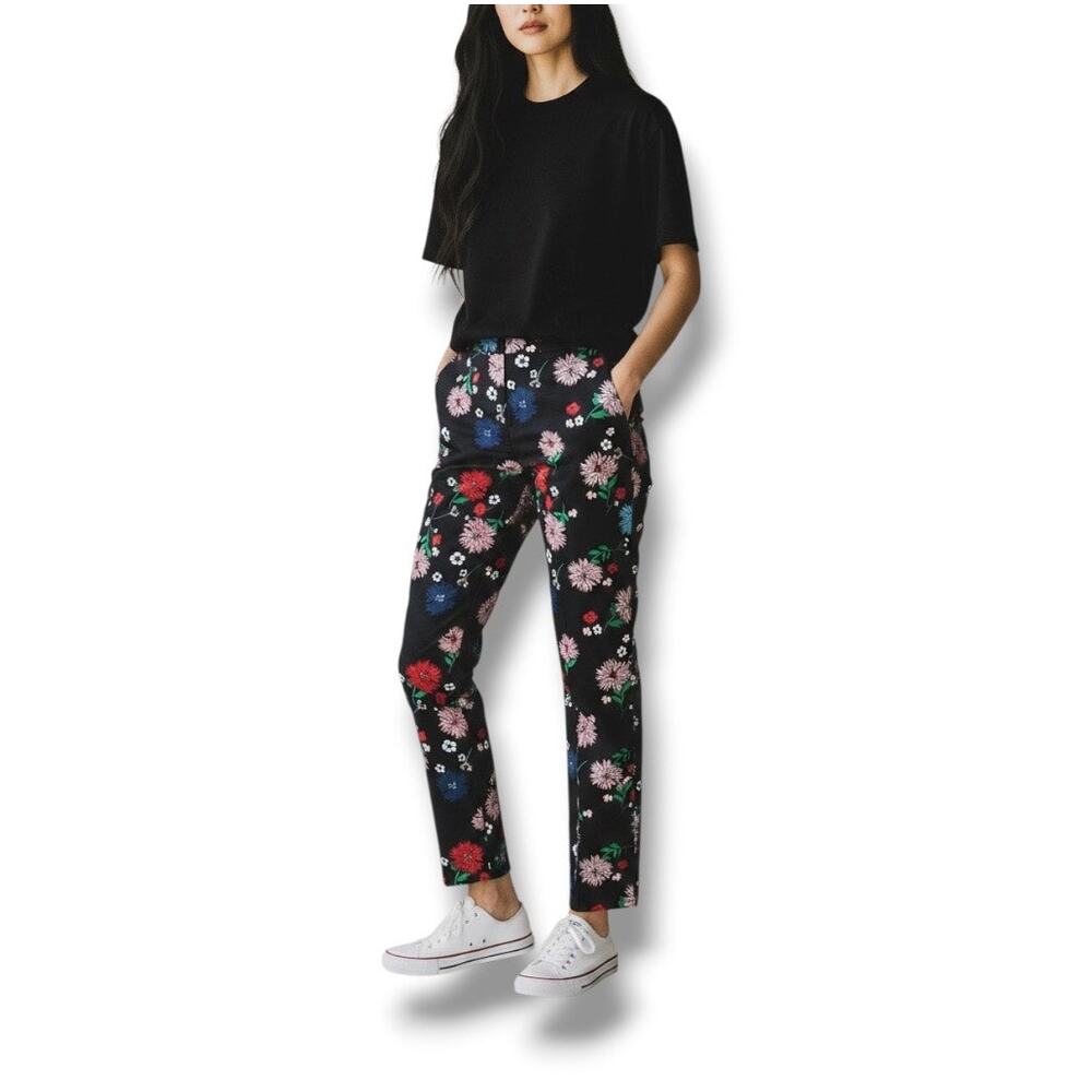 Cynthia Rowley floral flat front straight leg ankle length dress pants size 10
